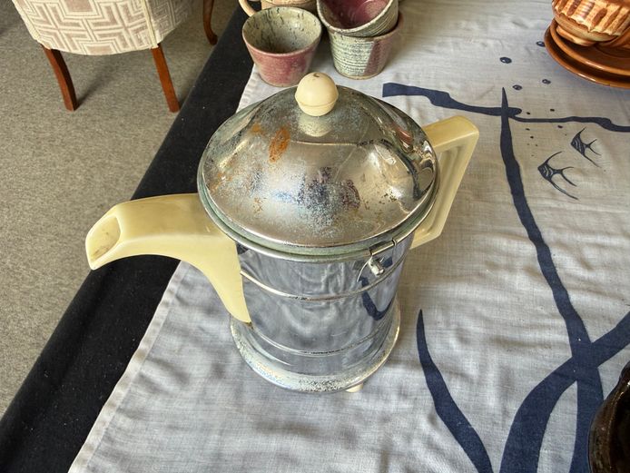 White Ceramic Teapot with Silver Teapot Cover 