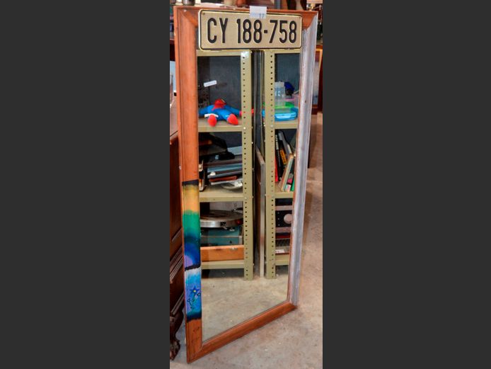 PAINTED PINE FRAMED MIRROR, 131 x 60cm