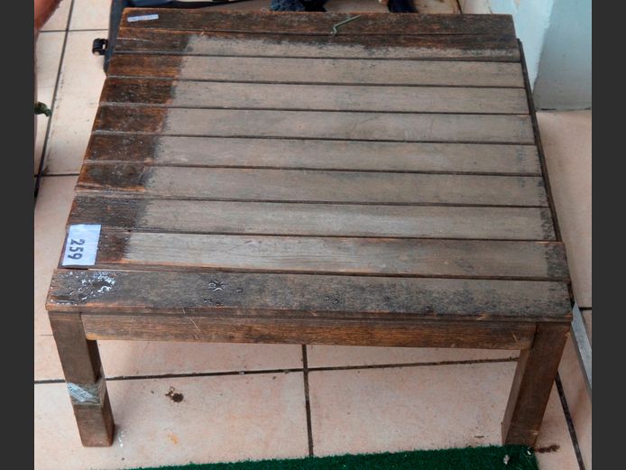 TEAK PATIO COFFEE TABLE, 60 x 60 x 30cm [Needs restoration]