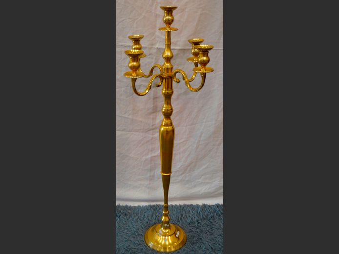 BRASS 5-ARM FLOOR STANDING CANDELABRA, 49cm Diameter x 120cm High
