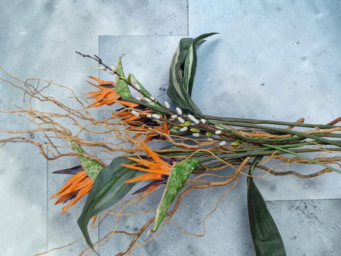 Artificial Strelitzia and Mixed Foliage Floral Arrangement