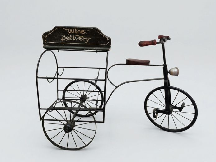 Decorative Wrought Iron & Wood "Wine Delivery" Tricycle Bottle Holder