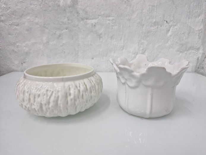 White Ceramic Planters: Coalport England China Bowl & Tulip Pot