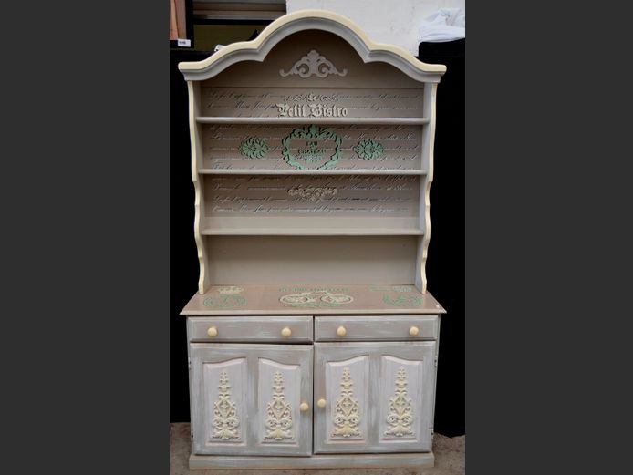 GREY & CREAM PAINT TECHNIQUE 2-DRAWER, 2-DOOR DRESSER, 120 x 45 x 212cm