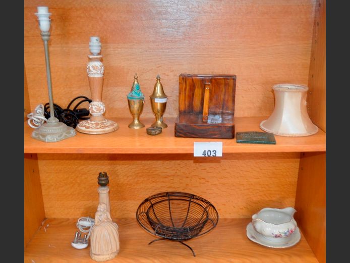 BAVARIA GRAVY BOAT, WIRE BASKET, BEDSIDE LAMPS, etc