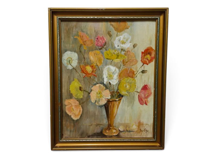 Framed Floral Still Life Oil Painting by Joan Petzer