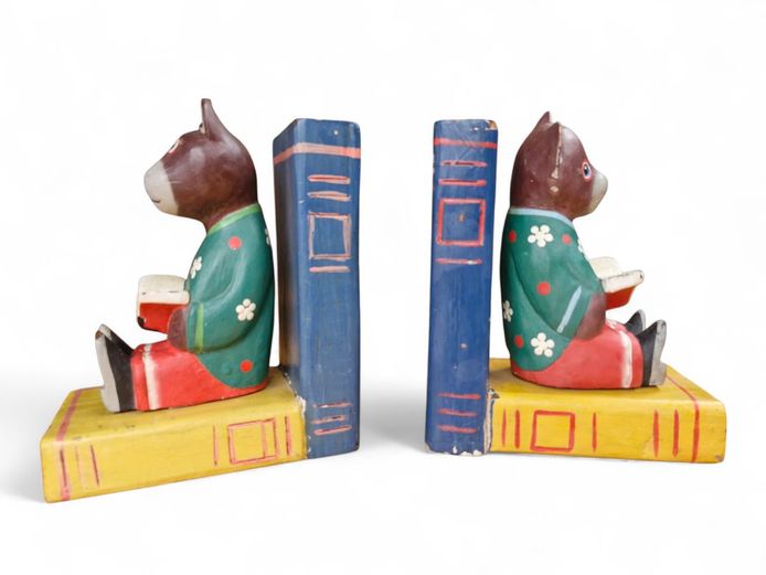 Vintage Hand-Carved Wooden Bookends
