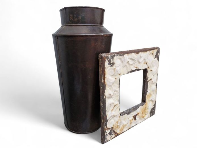 Vintage Style Large Metal Vase & Picture Frame