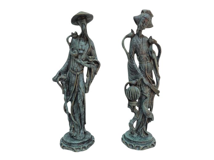 Pair of Vintage-Style Asian Scholar & Courtesan Resin Statuettes