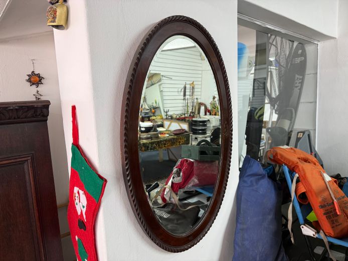 Vintage oval wooden framed mirror