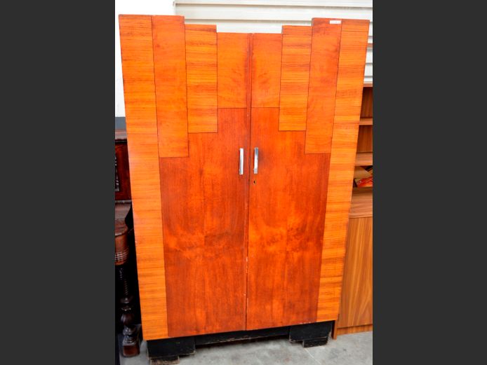 ART DECO 1940's OAK FINISH 2-DOOR WARDROBE, 100 x 53 x 167cm