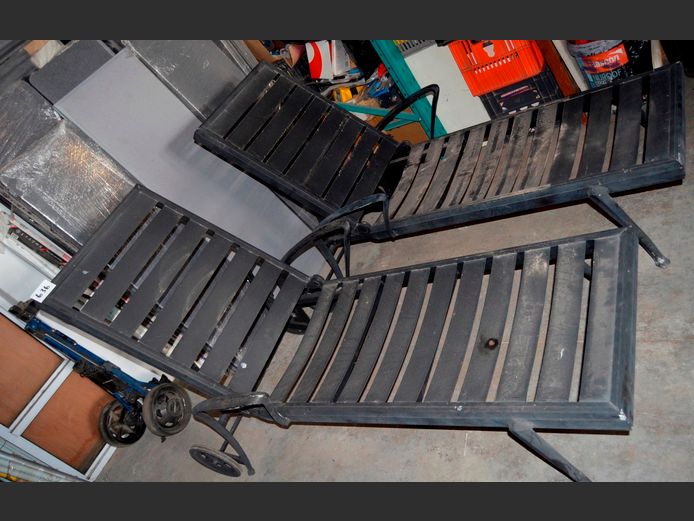 PAIR CAST ALUMINIUM POOL LOUNGERS