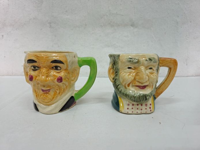 Pair of Vintage Occupied Japan Ceramic Character Miniature Milk Jugs