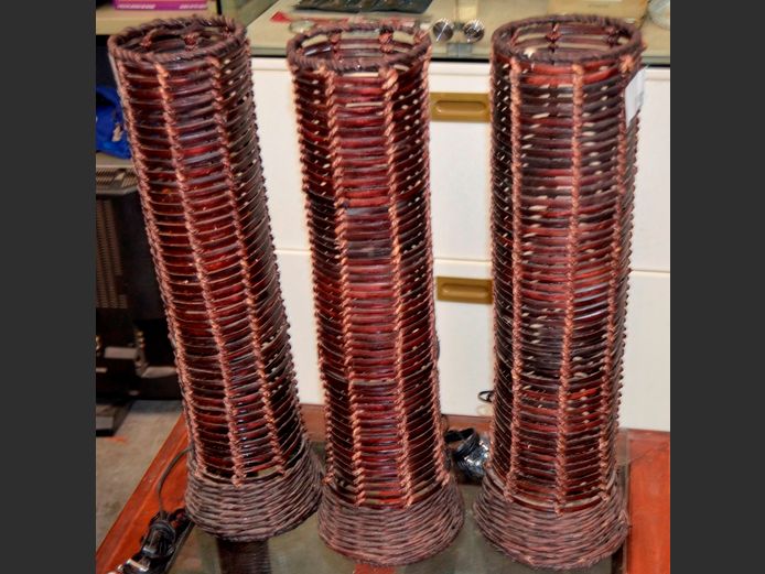 SET OF 3 RATTAN LAMPS, 59cm High