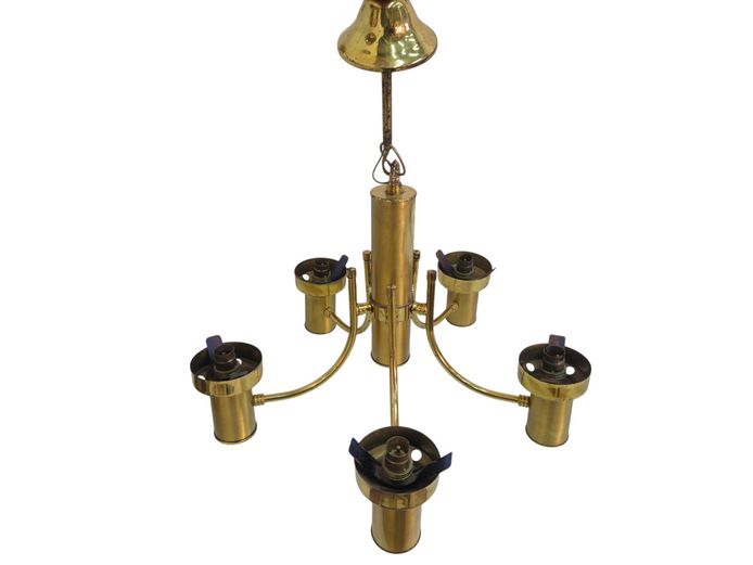 Mid-Century Modern Five-Light Brass-Plated Chandelier