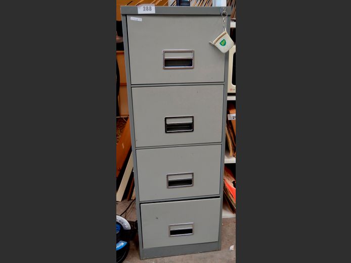 GREY STEEL 4-DRAWER FILING CABINET WITH KEY, 63 x 47 x 132cm