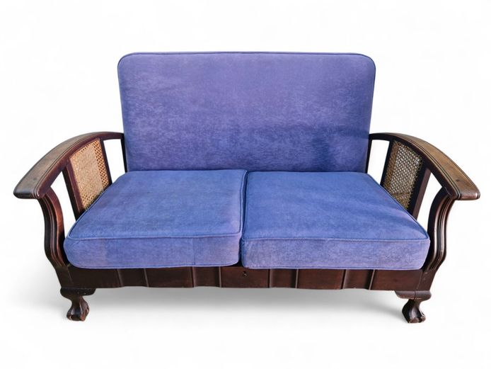 Vintage Imbuia Ball & Claw Rattan-Sides Two Seater