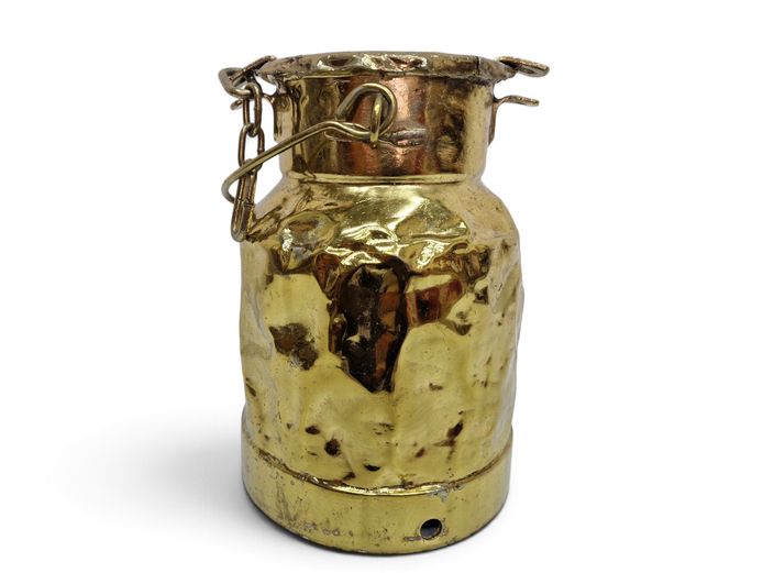 Vintage Hand-Hammered Brass-Coated Metal Milk Can