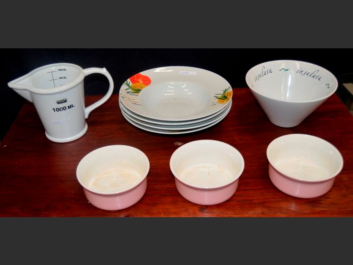 ARZBERG RETSCH PASTA PLATES, PORCELAIN MEASURING JUG, BOWLS, etc