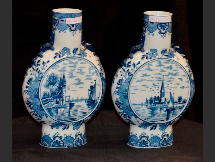 PAIR DELFT BLUE & WHITE VASES, 26cm High