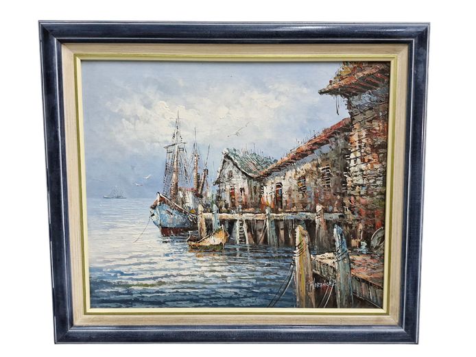 Original Oil on Canvas – Harbor Scene by Florence