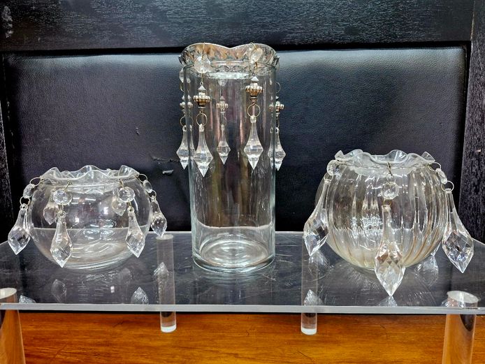 Glass Vases with Decorative Faux Crystal Prisms