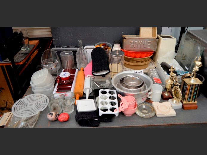 LOAF TIN JELLY MOULD, ROLLING PINS, CANDLE HOLDERS, etc