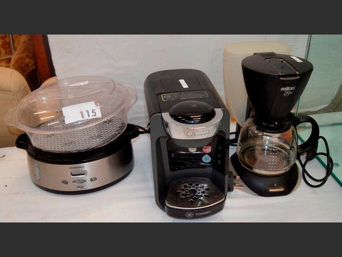 SALTON ELITE COFFEE PERCOLATOR, BOSCH COFFEE MACHINE, SILVER CREST FOOD STEAMER [Incomplete], etc [Untested]