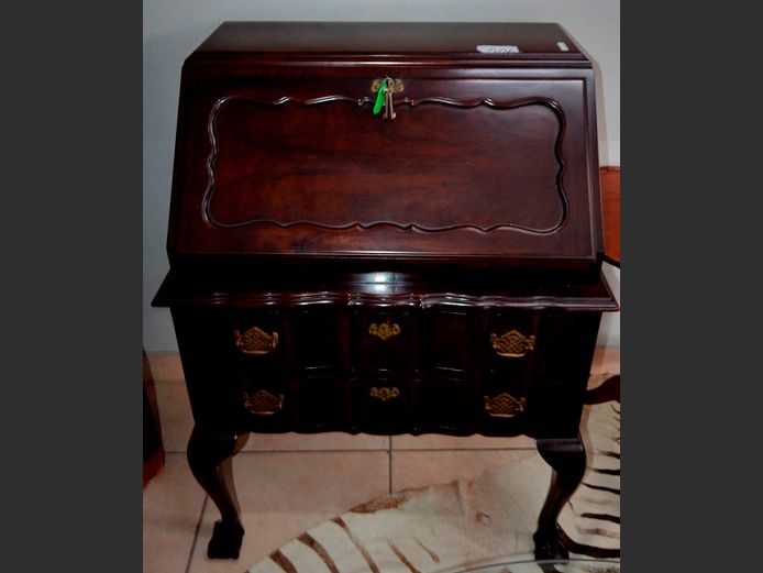 IMBUIA BALL & CLAW 2-DRAWER FALL FRONT WRITING BUREAU, 76 x 47 x 105cm