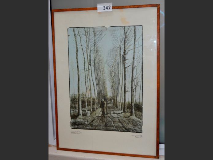 FRAMED VINCENT VAN GOGH PRINT "THE ROAD WITH POPLARS", 50 x 36cm