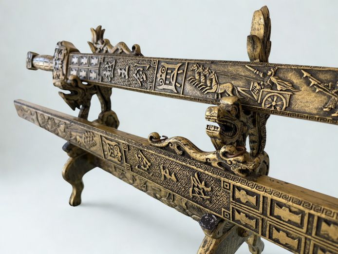 Ornate Chinese-Style Decorative Sword with Scabbard & Display Stand