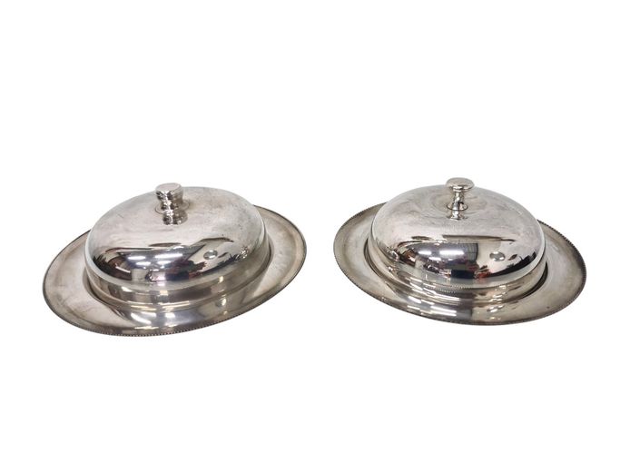 Vintage Silver-Plated Butter Dishes with Glass Liners
