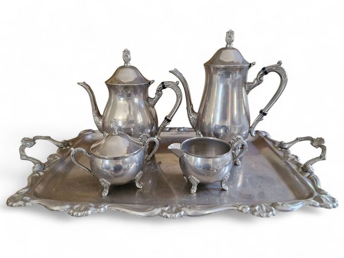 Vintage Silver Plated Tea Service Set on Tray
