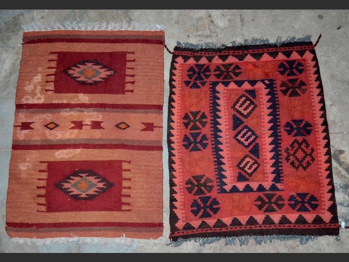 LOT OF 2: KELIM MATS, 85 x 58cm & 78 x 61cm