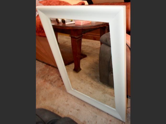 WHITE FRAMED MIRROR, 102 x 72cm