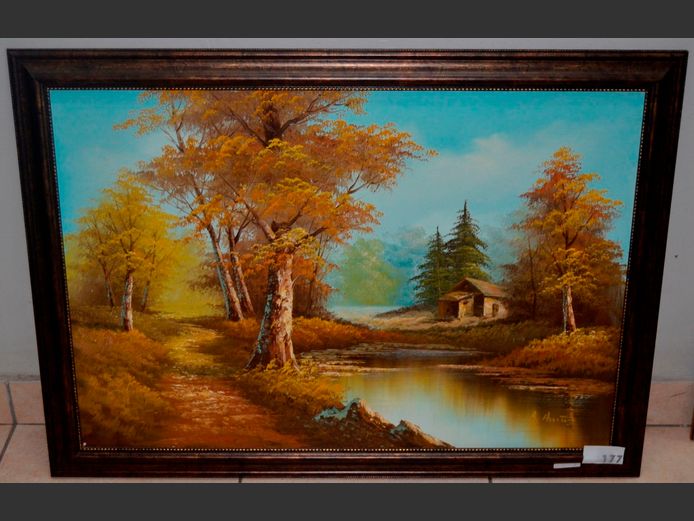 FRAMED OIL ON BOARD "AUTUMN SCENE" SIGNED B. AUSTIN, 91 x 62cm