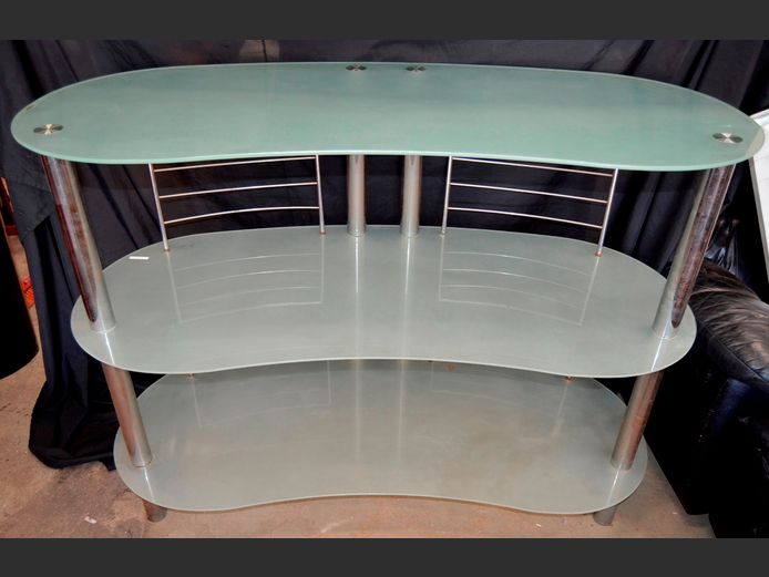CHROME & FROSTED GLASS 3-TIER ENTERTAINMENT STAND, 137 x 60 x 106cm