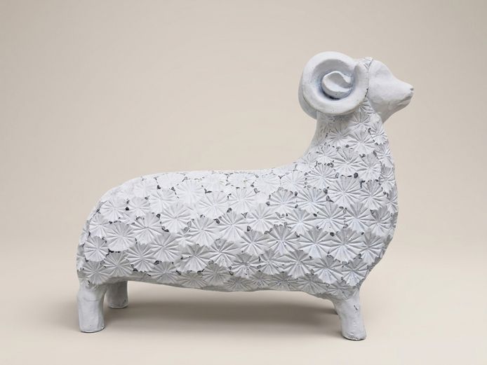 Modernist Elongated Stylized Composite Ram Figurine