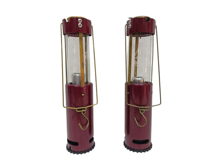 Pair of South African Bushlite Maroon Anodized Candle Lanterns
