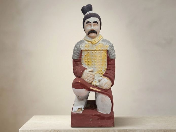 Polychrome Painted Terracotta Replica Kneeling Archer (Terracotta Warrior)