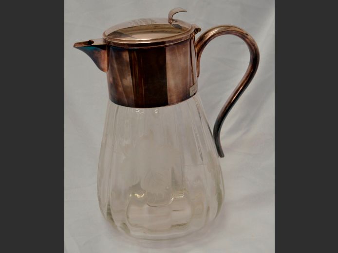 LALIQUE PITCHER WITH MAPPIN & WEBB SILVER PLATE SPOUT & HANDLE, 30cm High