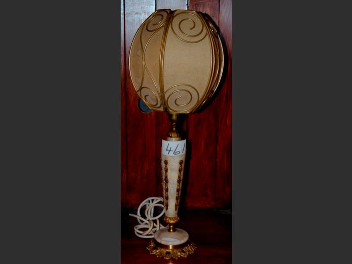 ALABASTER & BRASS TABLE LAMP WITH SHADE, 60cm High