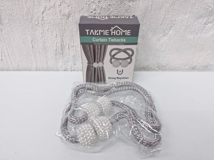 Pearl Silver Braided Magnetic Curtain Tiebacks