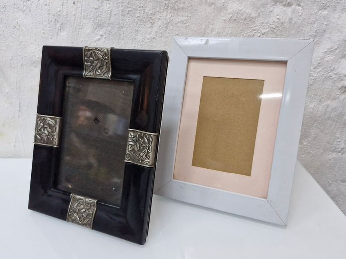 Tabletop Picture Frames - Faux Tortoiseshell Pewter & White Edge