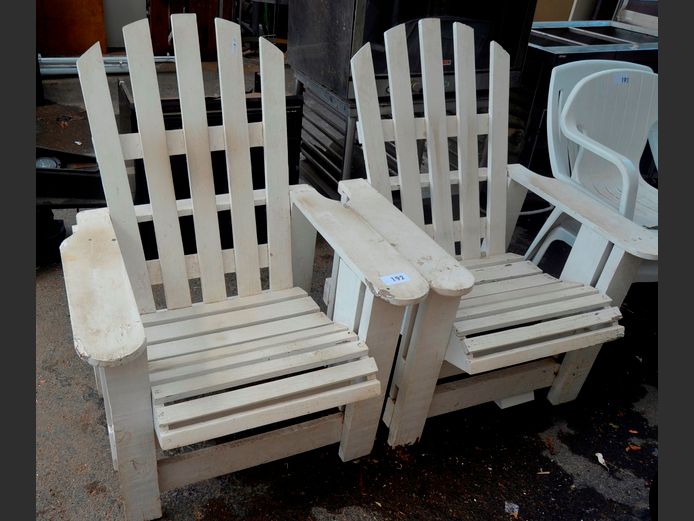 PAIR WHITE PAINTED ADIRONDACK CHAIRS [Need re-painting]