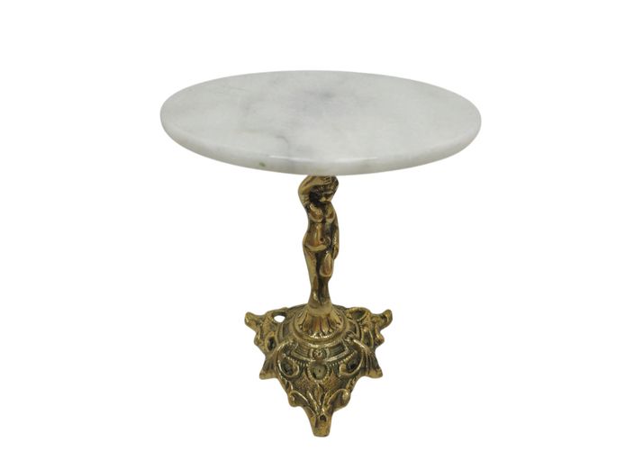 Vintage Brass Cherub / Figural Pedestal Mini Marble Top Tazza