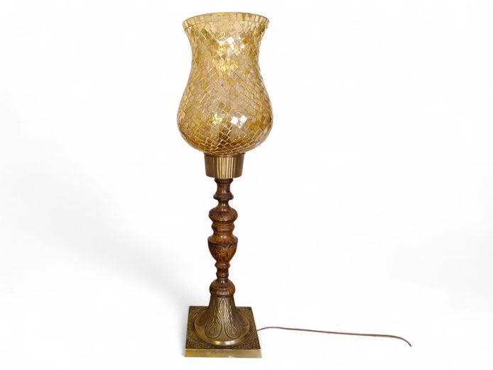 Tall Brass Vintage Style Mosaic Glass Electric Lamp