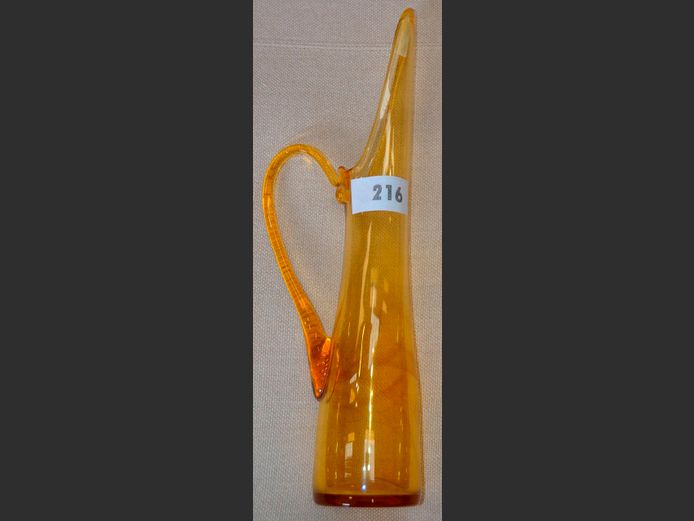 TALL BROWN GLASS PITCHER [Damaged]