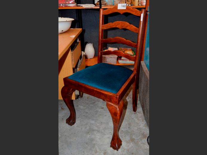 IMBUIA BALL & CLAW DINING CHAIR WITH BLUE UPHOLSTERED SEAT