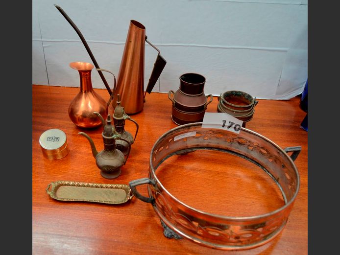 TURKISH COFFEE POTS, BRASS CLOCK, etc